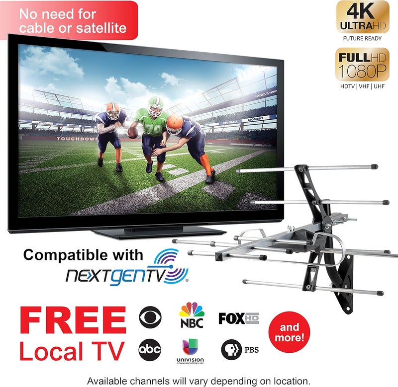 UltraPro هوائي تلفزيون ذكي رقمي عالي الدقة خارجي، مدى طويل، يدعم 4K 1080P HD VHF UHF، يشمل جبل J للسقف العلوي أو الخارجي، مقاوم للعوامل الجوية، 65000 - Image 2